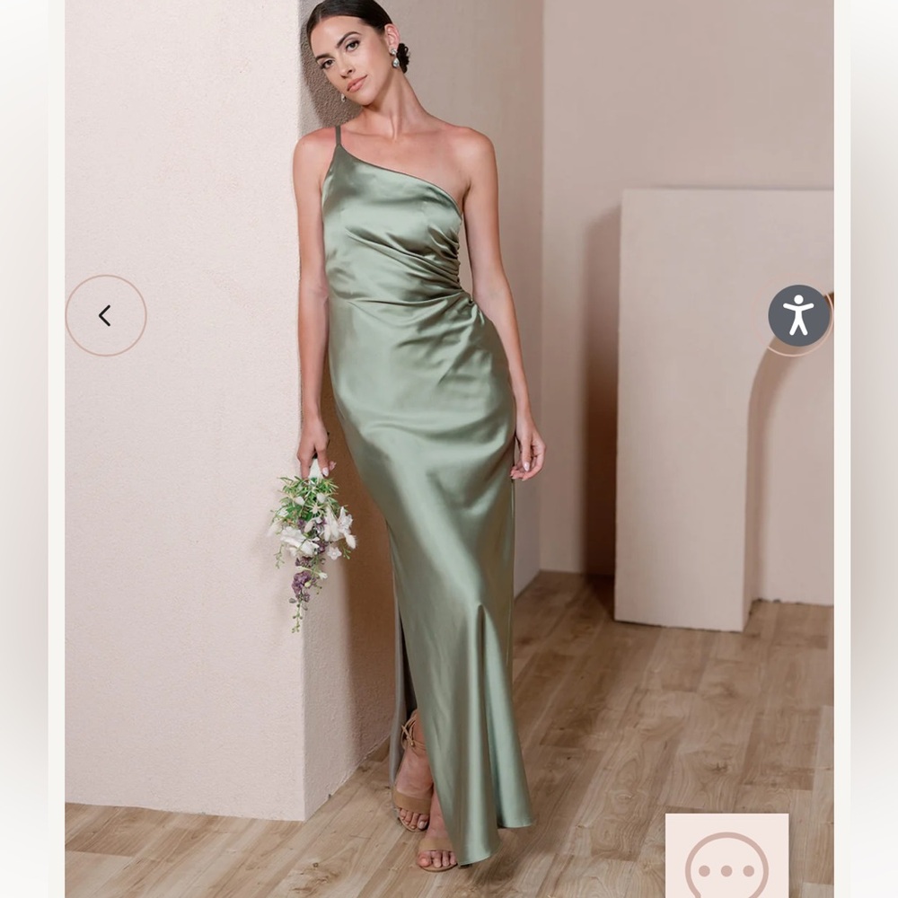 Revelry Jade Satin Dress - Sage Green